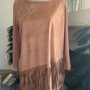 INC International Concepts Asymmetrical Fringed Dress in Brown